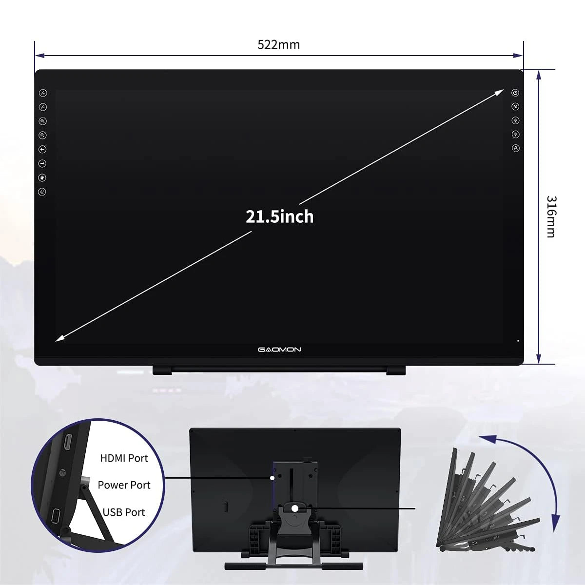 GAOMON PD2200 21.5 Inch 92%NTSC Graphics Tablet Drawing Monitor Pen display with Tilt-Support Battery-Free 8192 Pen Pressure