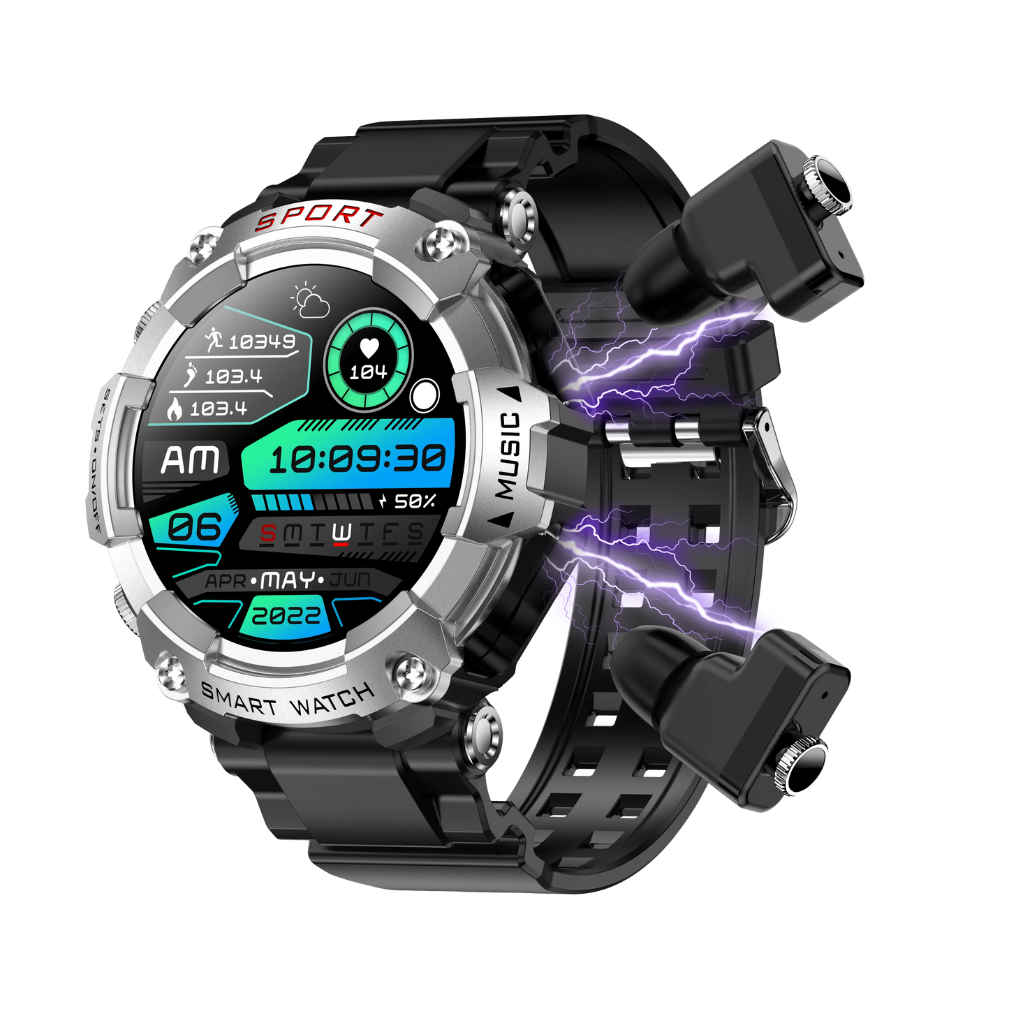 LaNikar Smart Watch AMOLED Display With In-Ear Bluetooth Headset Heart Rate Blood Pressure Oxygen Saturation Monitoring HD Audio