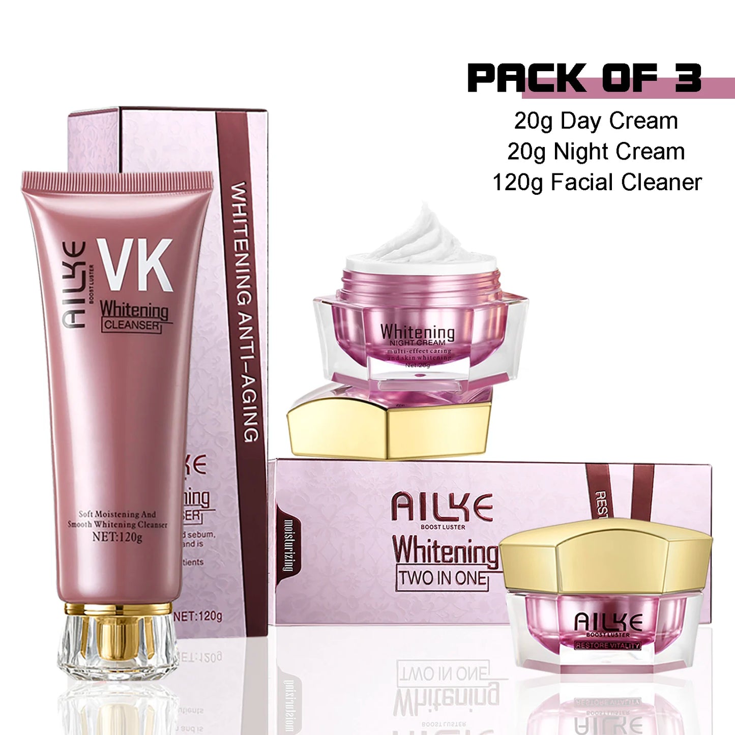 AILKE Lightening Anti-Wrinkle Face Cream, With Collagen, Hyaluronic Acid, Whitening Skin Care Women Facial Moisturizer Set