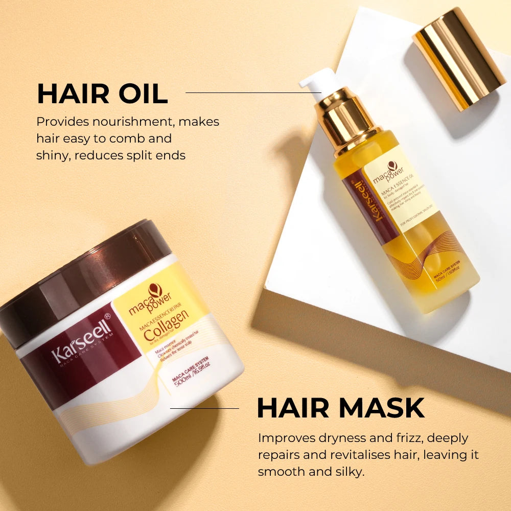 Karseell 2pcs Set Collagen Hair Mask 500ml 16.9 fl.oz + Argan Oil Hair Serum 50ml 1.69 fl.oz for Dry Damaged Hair All Hair Types