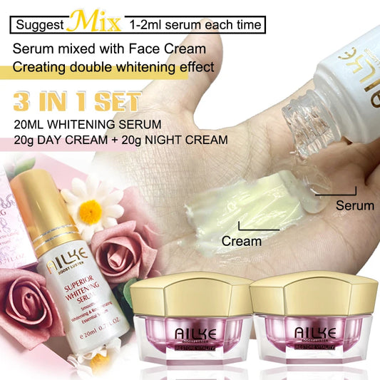 AILKE Lightening Anti-Wrinkle Face Cream, With Collagen, Hyaluronic Acid, Whitening Skin Care Women Facial Moisturizer Set