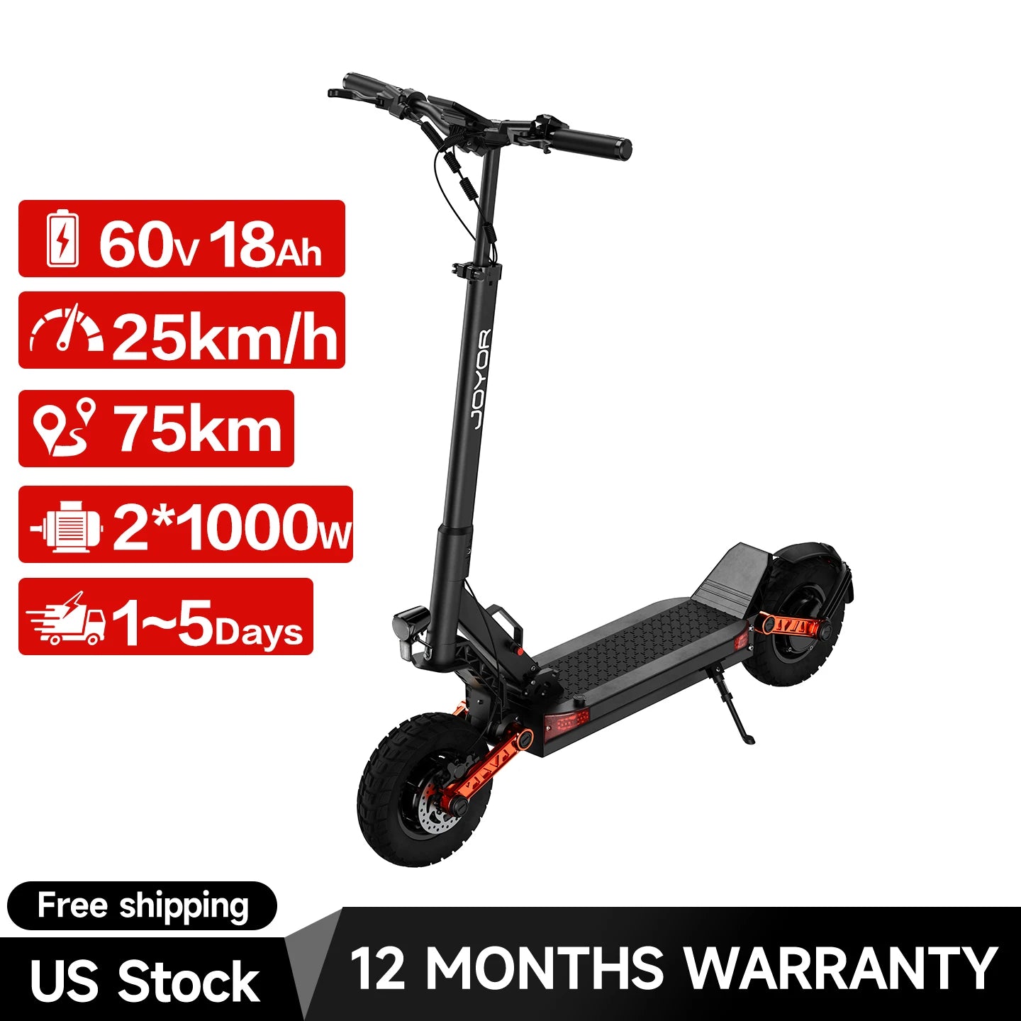 JOYOR S10 Folding Electric Scooter 1000W*2 Dual Motors 60V18AH High-capacity Battery 10*3.0 Widen Tires 75Km Max Range