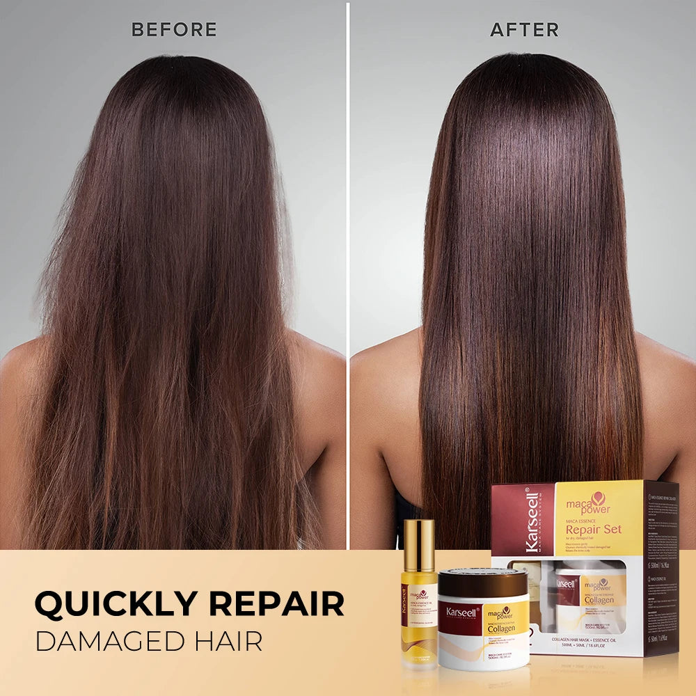 Karseell 2pcs Set Collagen Hair Mask 500ml 16.9 fl.oz + Argan Oil Hair Serum 50ml 1.69 fl.oz for Dry Damaged Hair All Hair Types