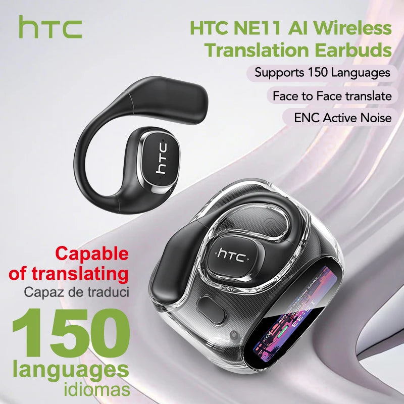 HTC NE11 Bluetooth 6.0 OWS Wireless Headphones Translation Earphones Full-Color Touch Screen Ultra Long Battery Life