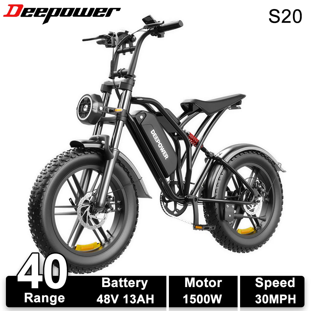 DEEPOWER S20 1500W Electric Bike 48V 25AH 20inch Retro Electric Bicycle LCD Smart Meter All-Terrain Off-Road Electric Motorcycle