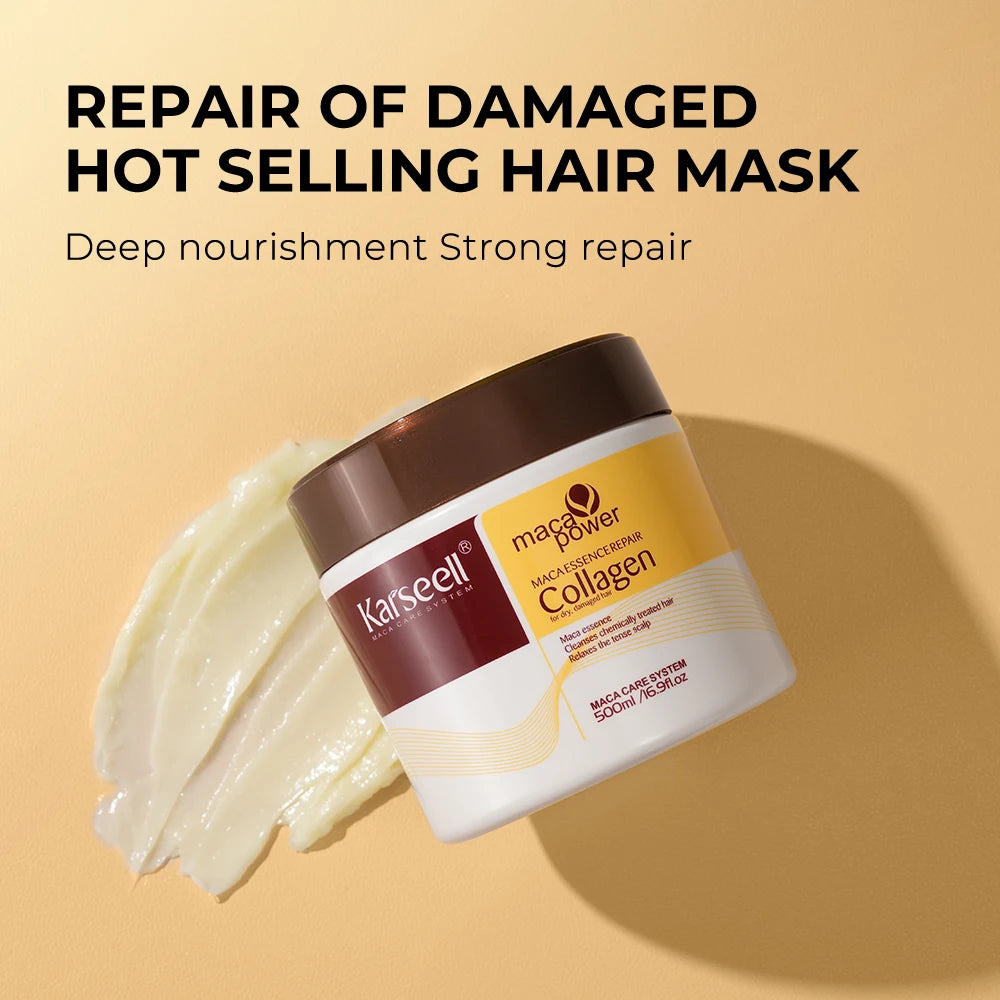 Karseell 2pcs Set Collagen Hair Mask 500ml 16.9 fl.oz + Argan Oil Hair Serum 50ml 1.69 fl.oz for Dry Damaged Hair All Hair Types