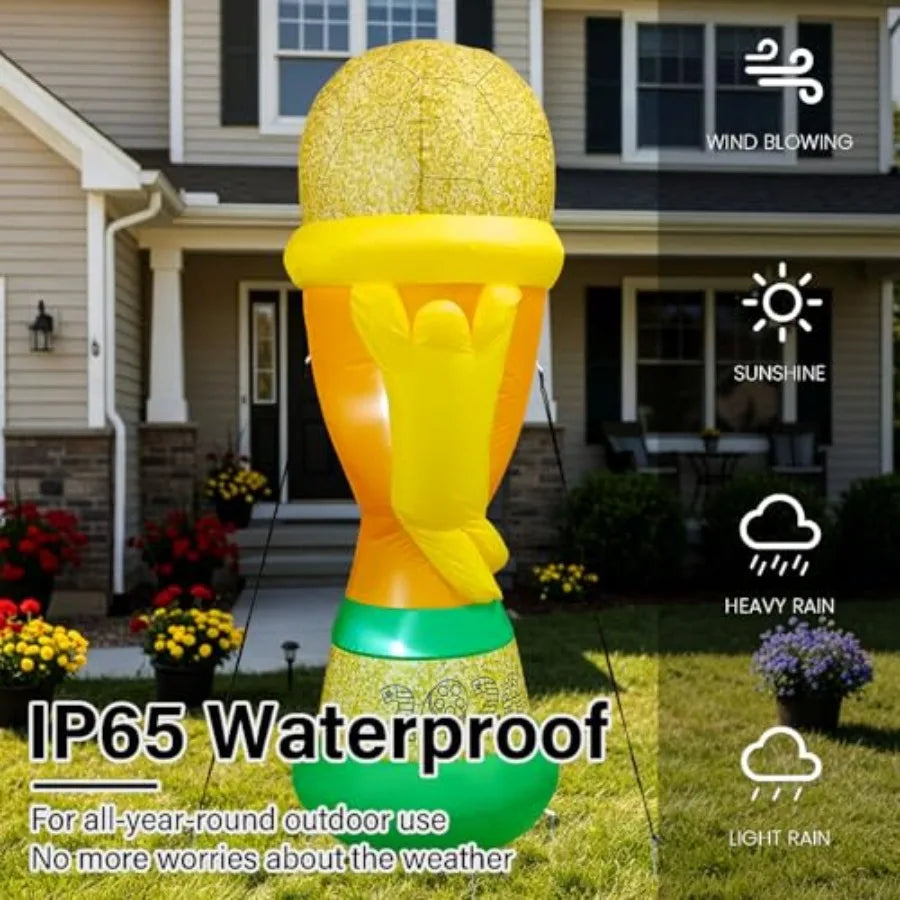 7FT Soccer World Football Champion Cup Inflatable 2026 Outdoor Decorations Football Award Blow Ups with Built-in LEDs for Yard
