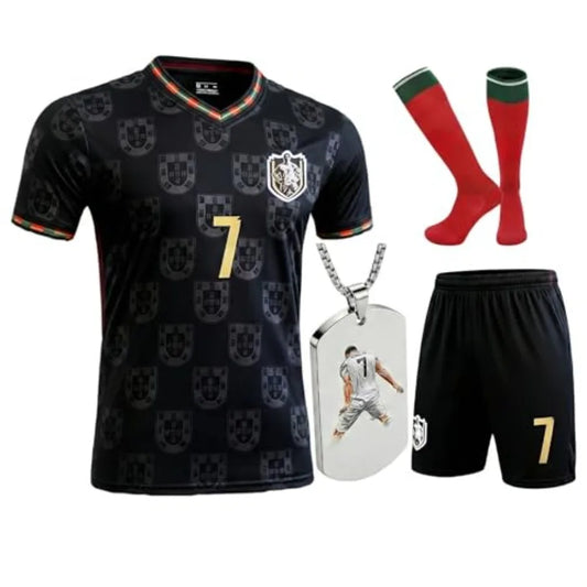 Soccer Jersey Set Uniform Kit with Shirt Shorts Socks #7 Necklace for Boys GirlsSchool Sports Training Match