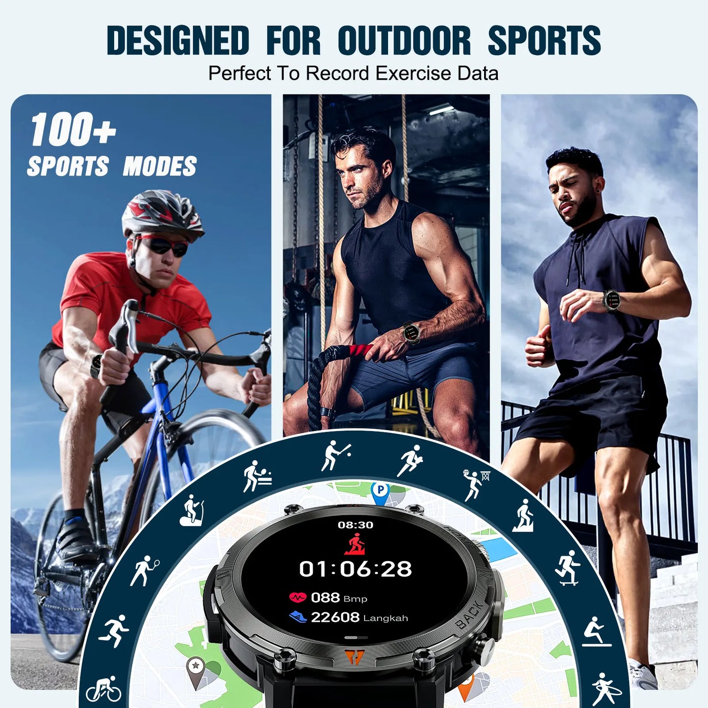 LaNikar 2025 KE3 Bluetooth Call Smart Watch Men Full Touch Screen Health Monitor With  steel ring Men SmartWatch For IOS Android
