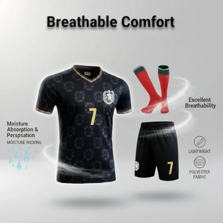 Soccer Jersey Set Uniform Kit with Shirt Shorts Socks #7 Necklace for Boys GirlsSchool Sports Training Match