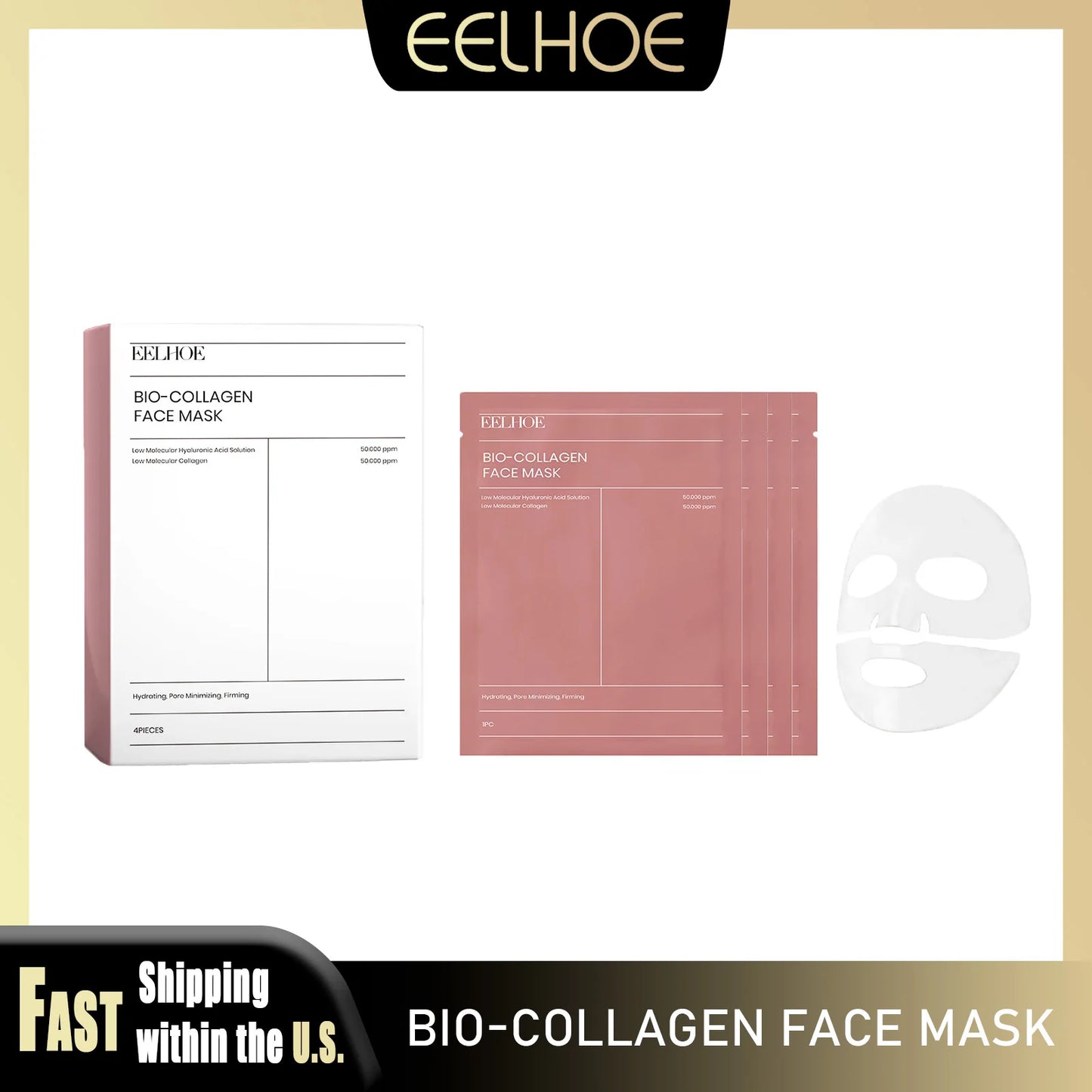 EELHOE Bio-Collagen Face Mask Shrink Pores Firming Hydrating Anti Wrinkle Whitening Brightening Easy Peel All Skin Facial Care