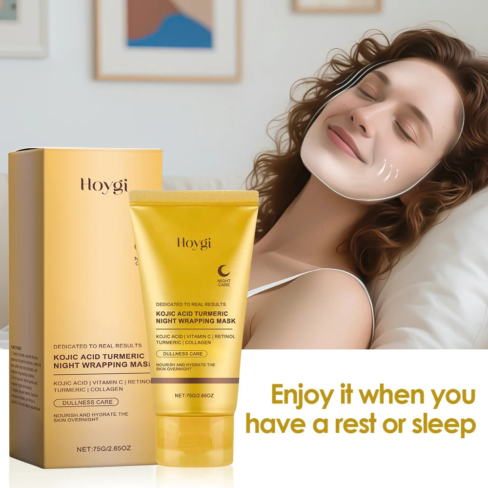 Night Repair Face Mask Kojic Acid Turmeric Overnight Wrapping Mask Collagen Peel Off Facial Mask Moisturizing Brightening Skin