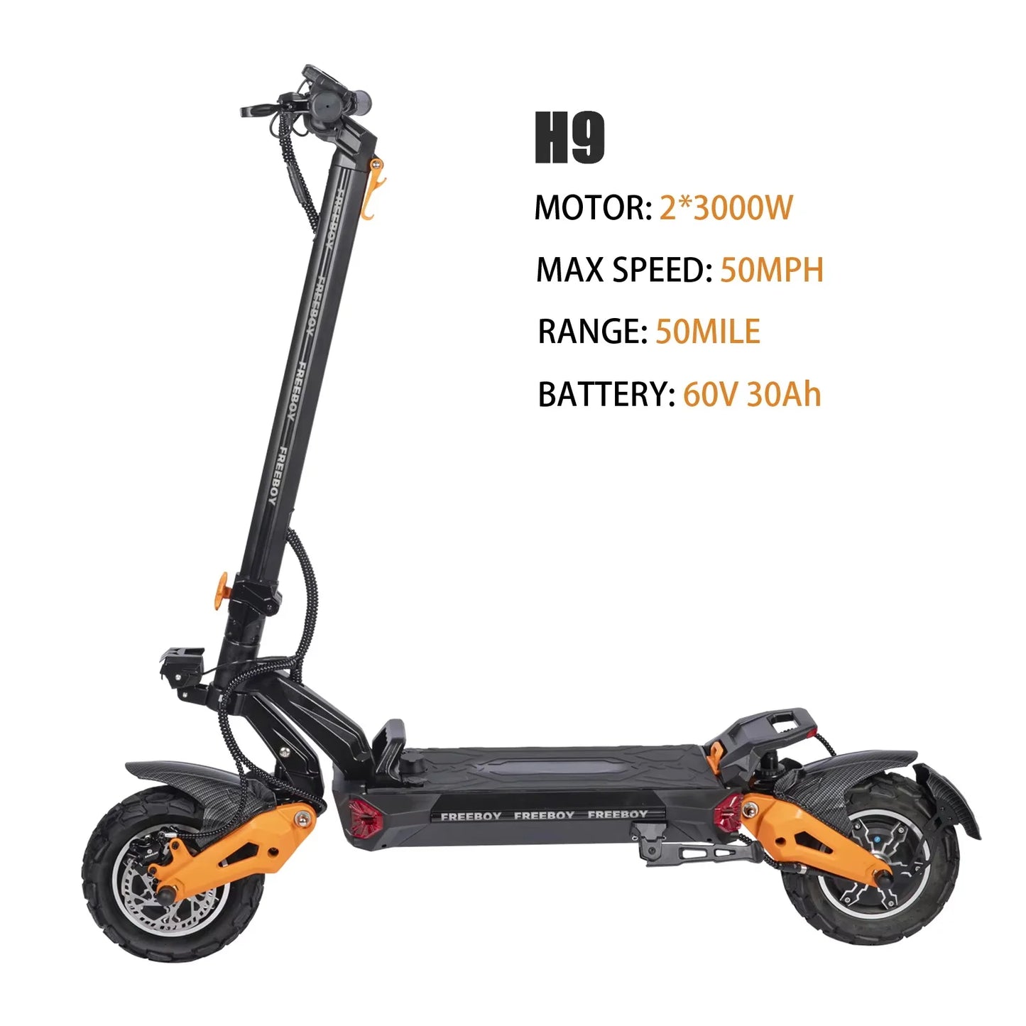 FREEBOY H6/H9 Adult Electric Scooter 1200W*2 Motor, 48V 21AH Folding E-Scooter 11 Fat Tire E-Mountain Scooter