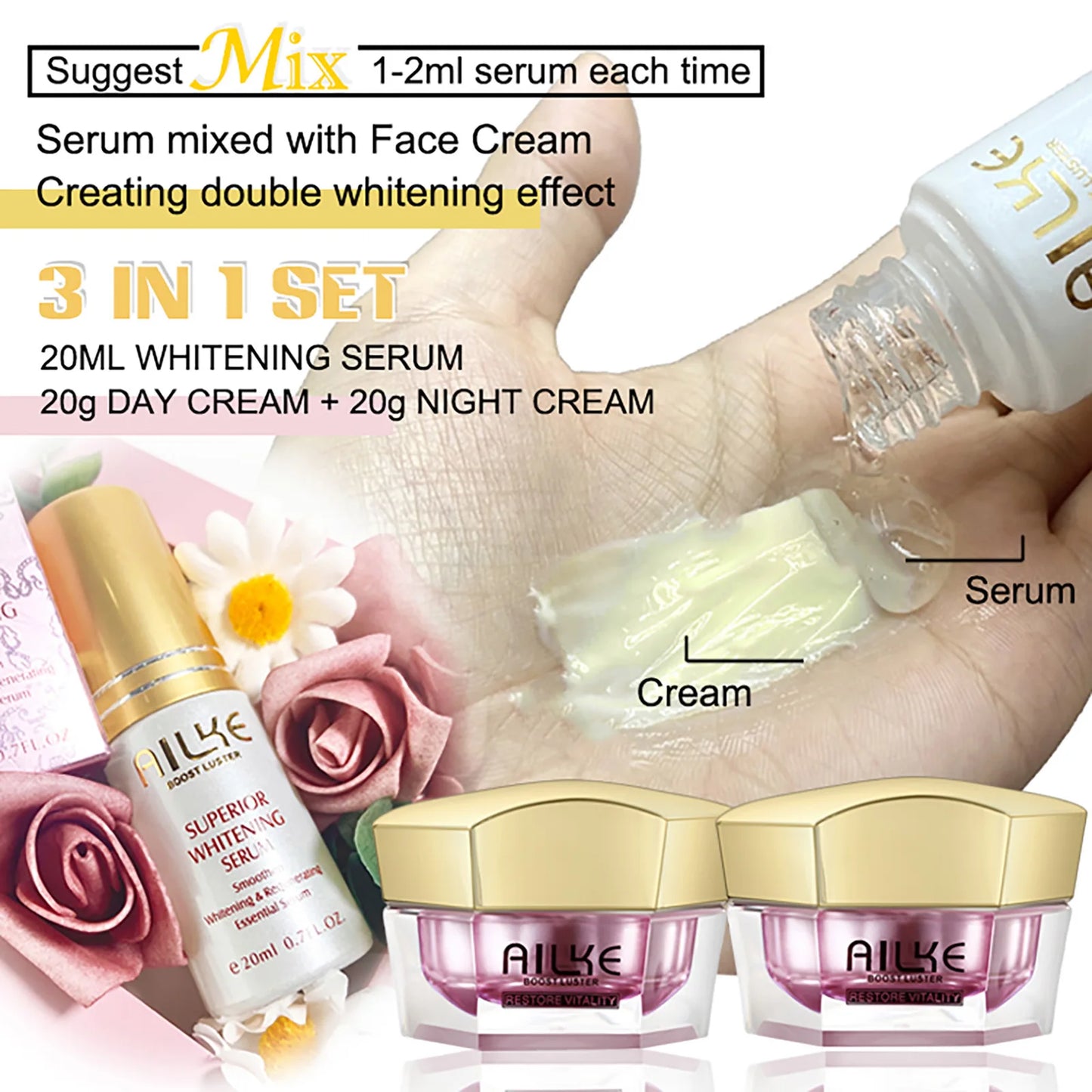 AILKE Lightening Anti-Wrinkle Face Cream, With Collagen, Hyaluronic Acid, Whitening Skin Care Women Facial Moisturizer Set