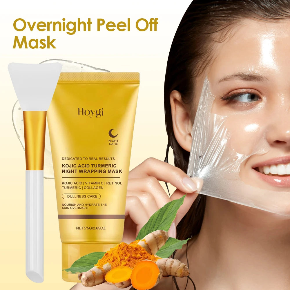 Night Repair Face Mask Kojic Acid Turmeric Overnight Wrapping Mask Collagen Peel Off Facial Mask Moisturizing Brightening Skin