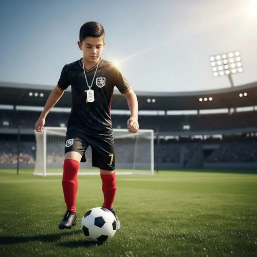 Soccer Jersey Set Uniform Kit with Shirt Shorts Socks #7 Necklace for Boys GirlsSchool Sports Training Match