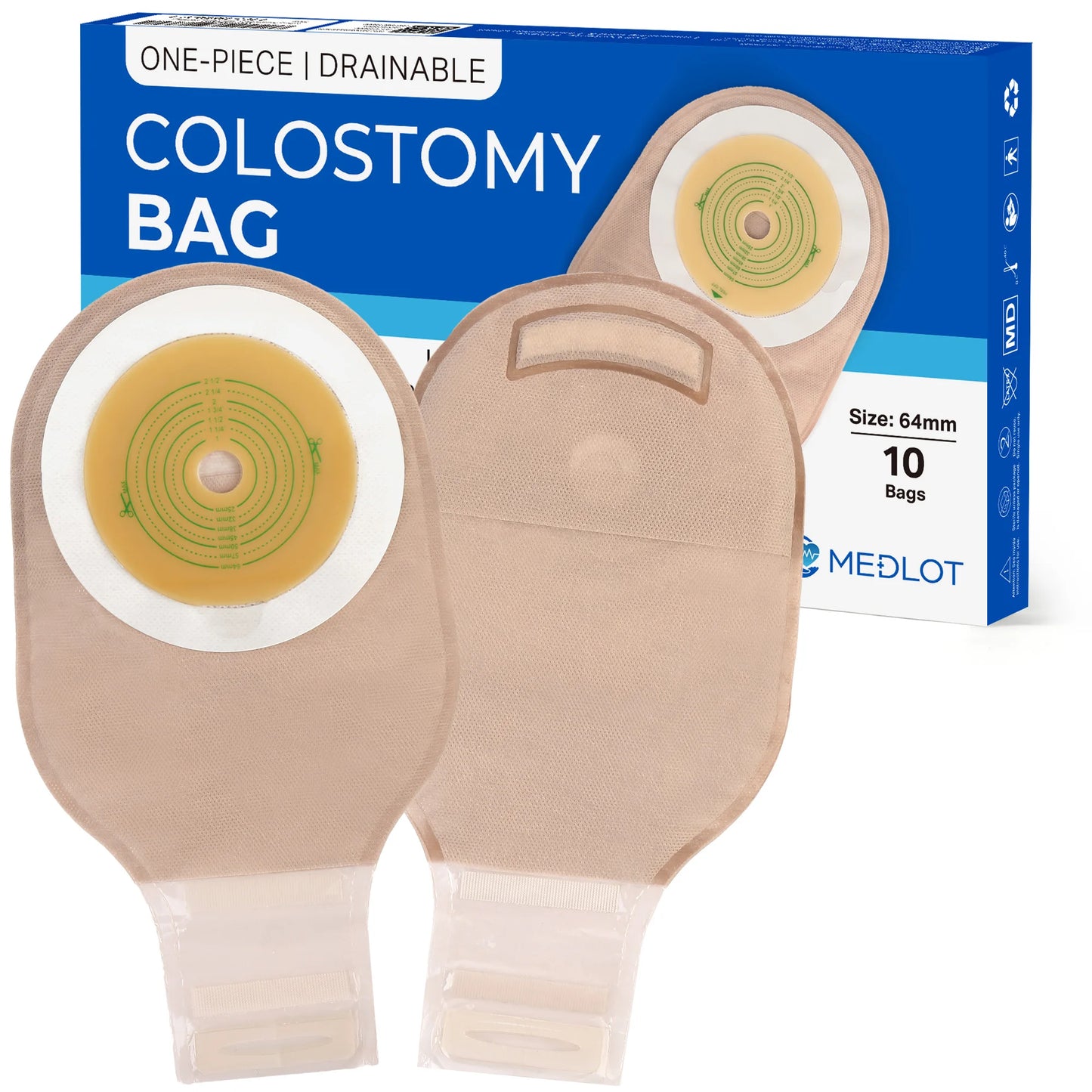 Colostomy One Piece Drainable Pouches With Clamp Closure 10 Pack