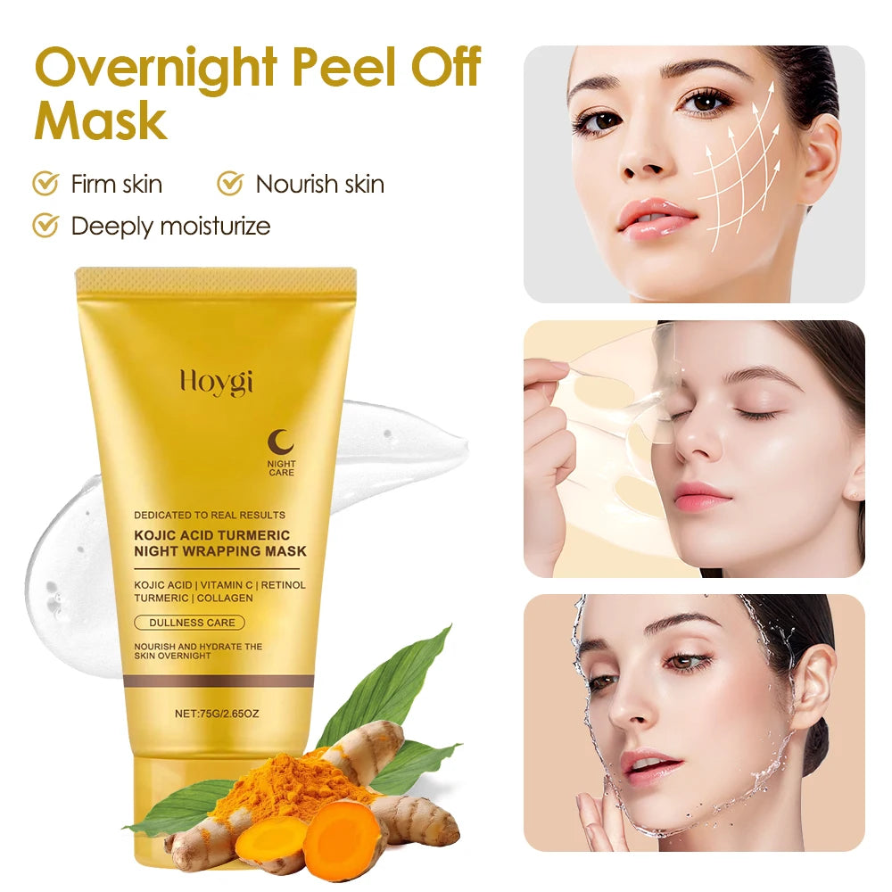 Night Repair Face Mask Kojic Acid Turmeric Overnight Wrapping Mask Collagen Peel Off Facial Mask Moisturizing Brightening Skin