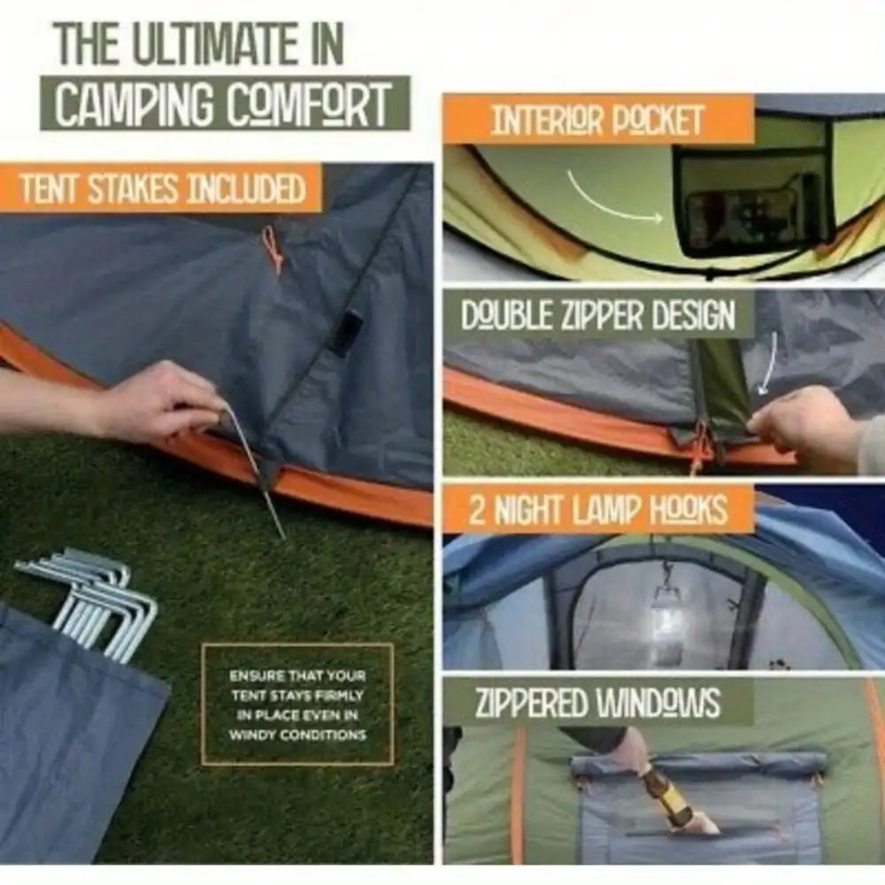 Camping Tent Quick Pop Up Waterproof With Double Door Access