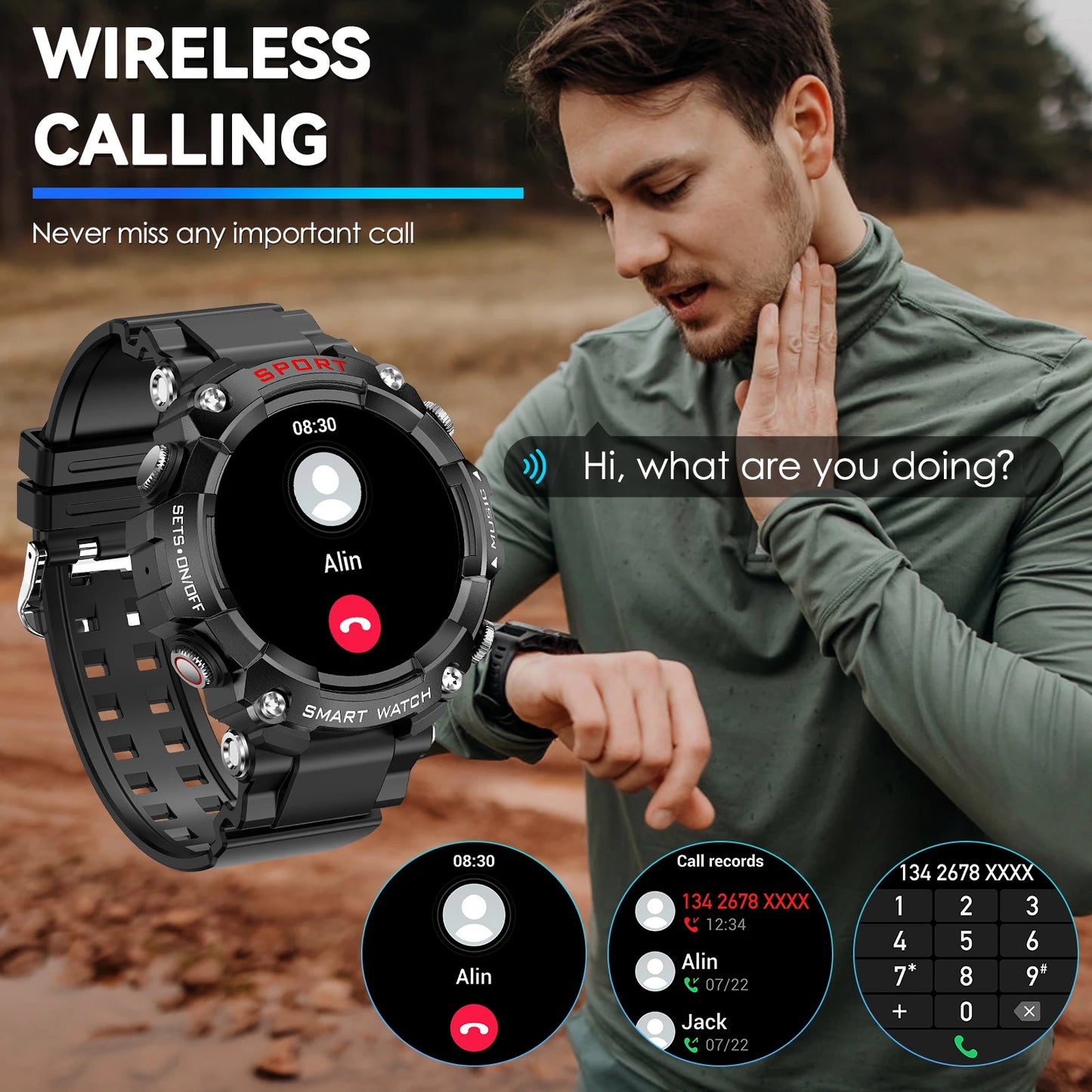 LaNikar Smart Watch AMOLED Display With In-Ear Bluetooth Headset Heart Rate Blood Pressure Oxygen Saturation Monitoring HD Audio