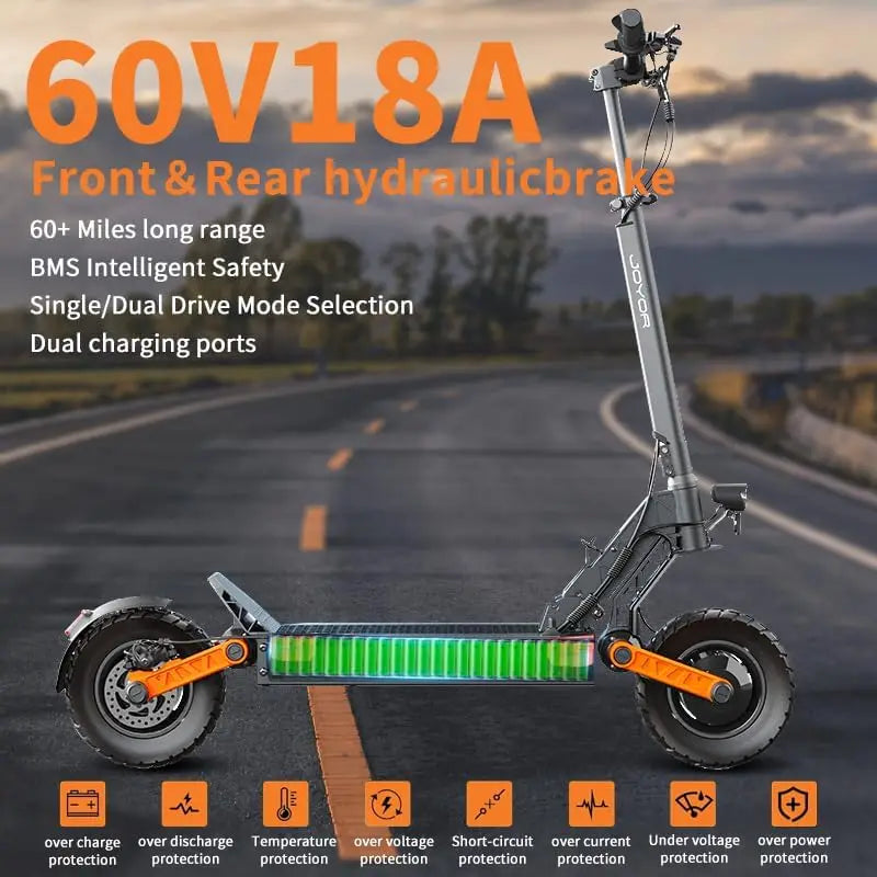 JOYOR S10 Folding Electric Scooter 1000W*2 Dual Motors 60V18AH High-capacity Battery 10*3.0 Widen Tires 75Km Max Range