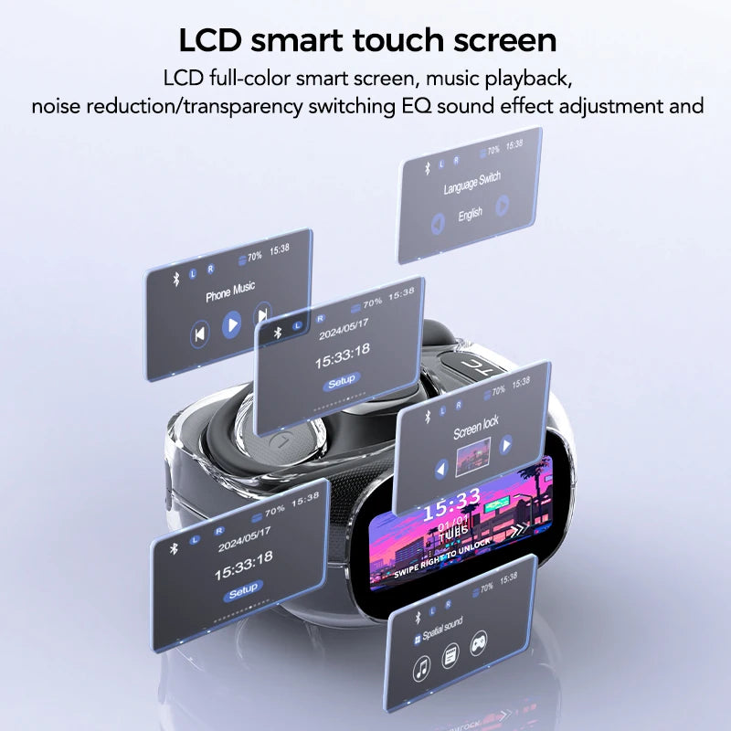 HTC NE11 Bluetooth 6.0 OWS Wireless Headphones Translation Earphones Full-Color Touch Screen Ultra Long Battery Life