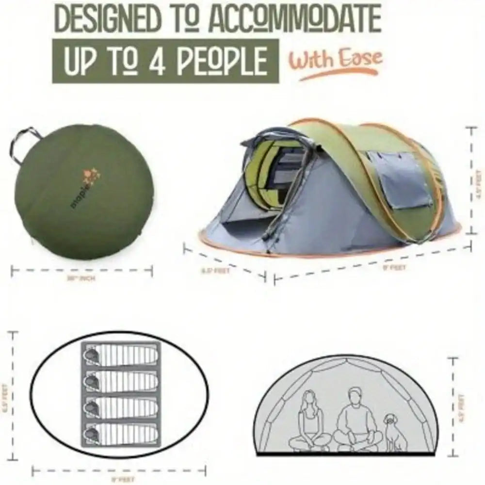 Camping Tent Quick Pop Up Waterproof With Double Door Access