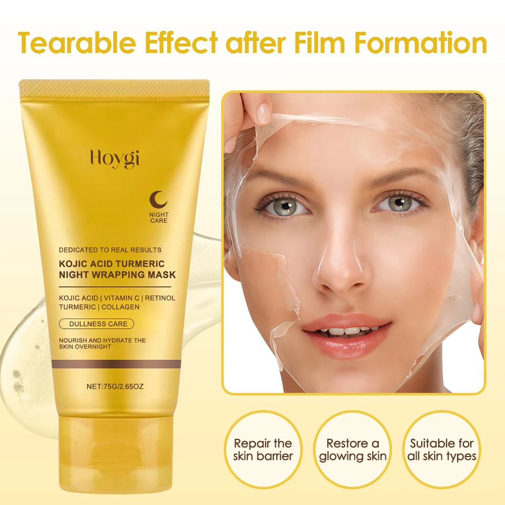 Night Repair Face Mask Kojic Acid Turmeric Overnight Wrapping Mask Collagen Peel Off Facial Mask Moisturizing Brightening Skin
