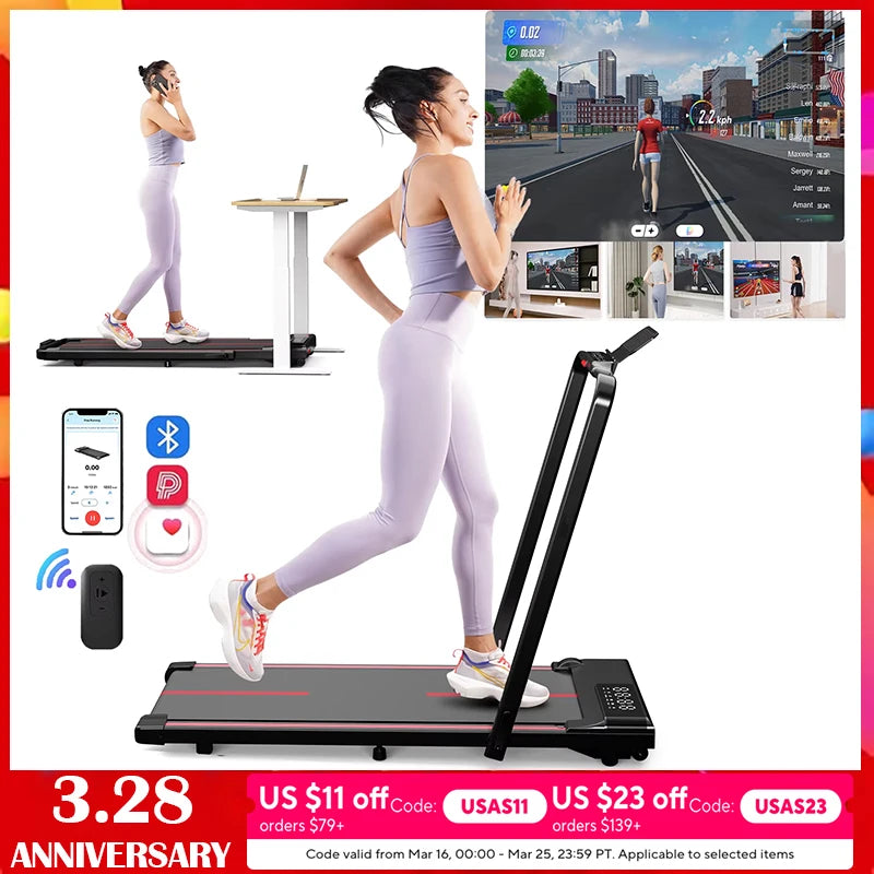 3in1 Walking Pad Treadmill 300 lbs Capacity Foldable Treadmill 3.0HP Quiet Under Desk Treadmill Exercise Machine for Home&Office