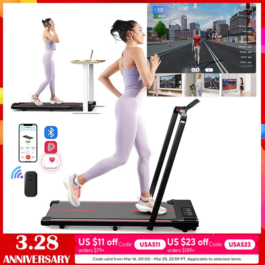 3in1 Walking Pad Treadmill 300 lbs Capacity Foldable Treadmill 3.0HP Quiet Under Desk Treadmill Exercise Machine for Home&Office