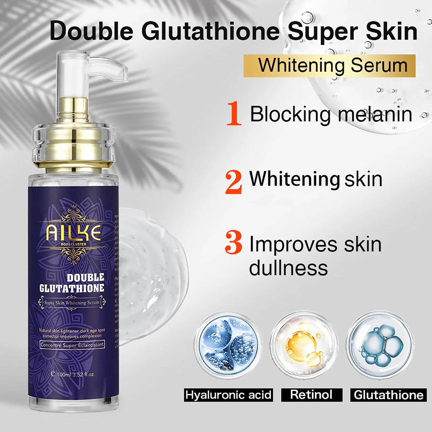 AILKE Bleaching Skin Care, With Double Glutathione, Lightening, Moisturizing, Remove Dark Spots, Melanin, For Men and Women
