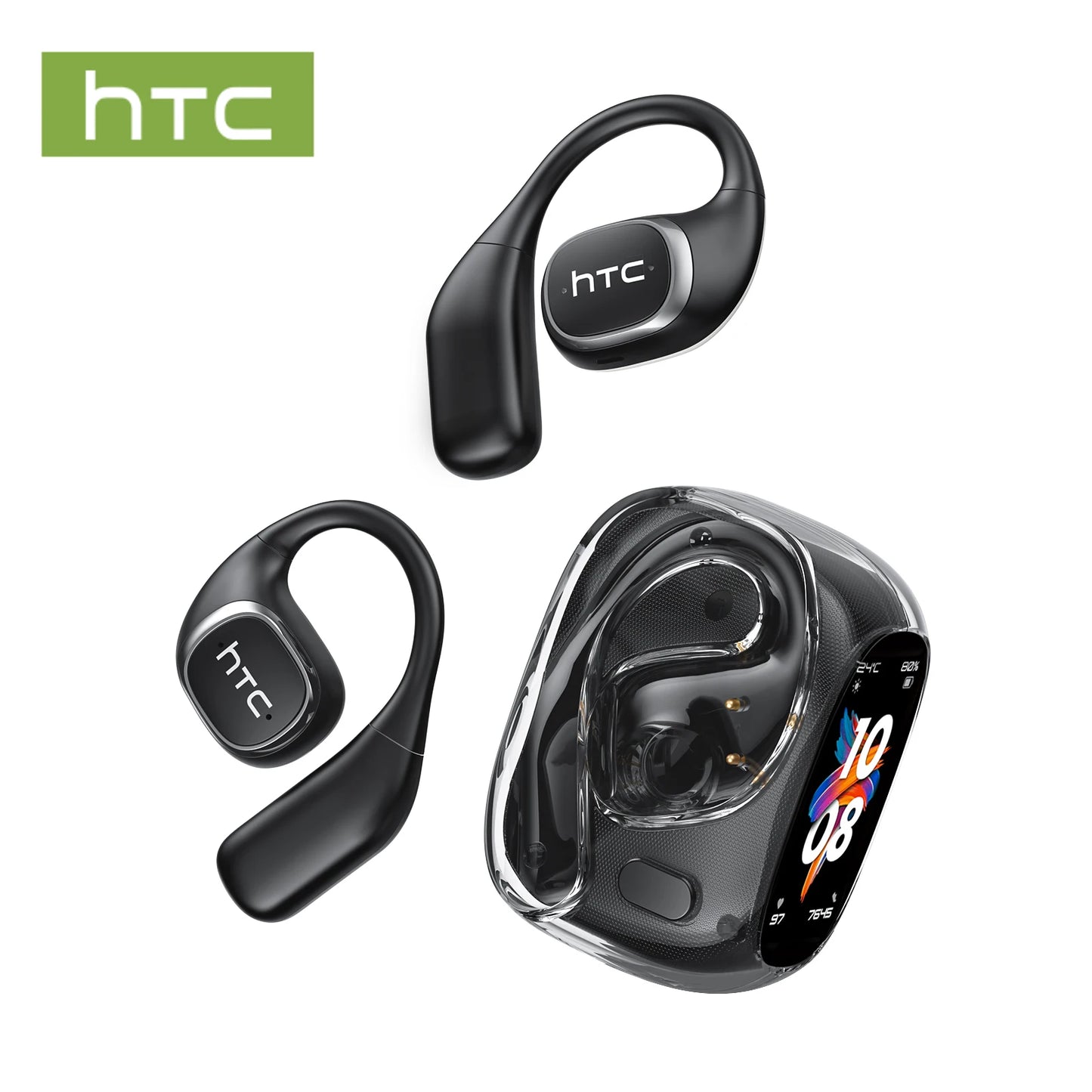 HTC NE11 Bluetooth 6.0 OWS Wireless Headphones Translation Earphones Full-Color Touch Screen Ultra Long Battery Life