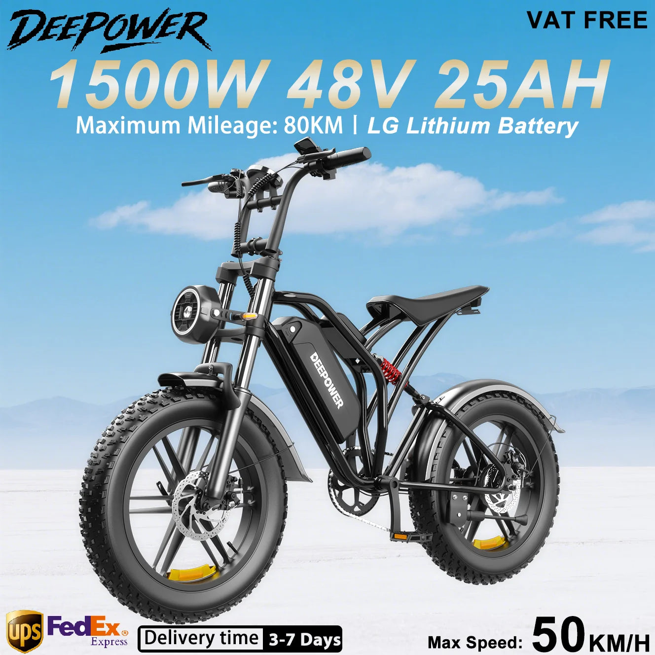 DEEPOWER S20 1500W Electric Bike 48V 25AH 20inch Retro Electric Bicycle LCD Smart Meter All-Terrain Off-Road Electric Motorcycle