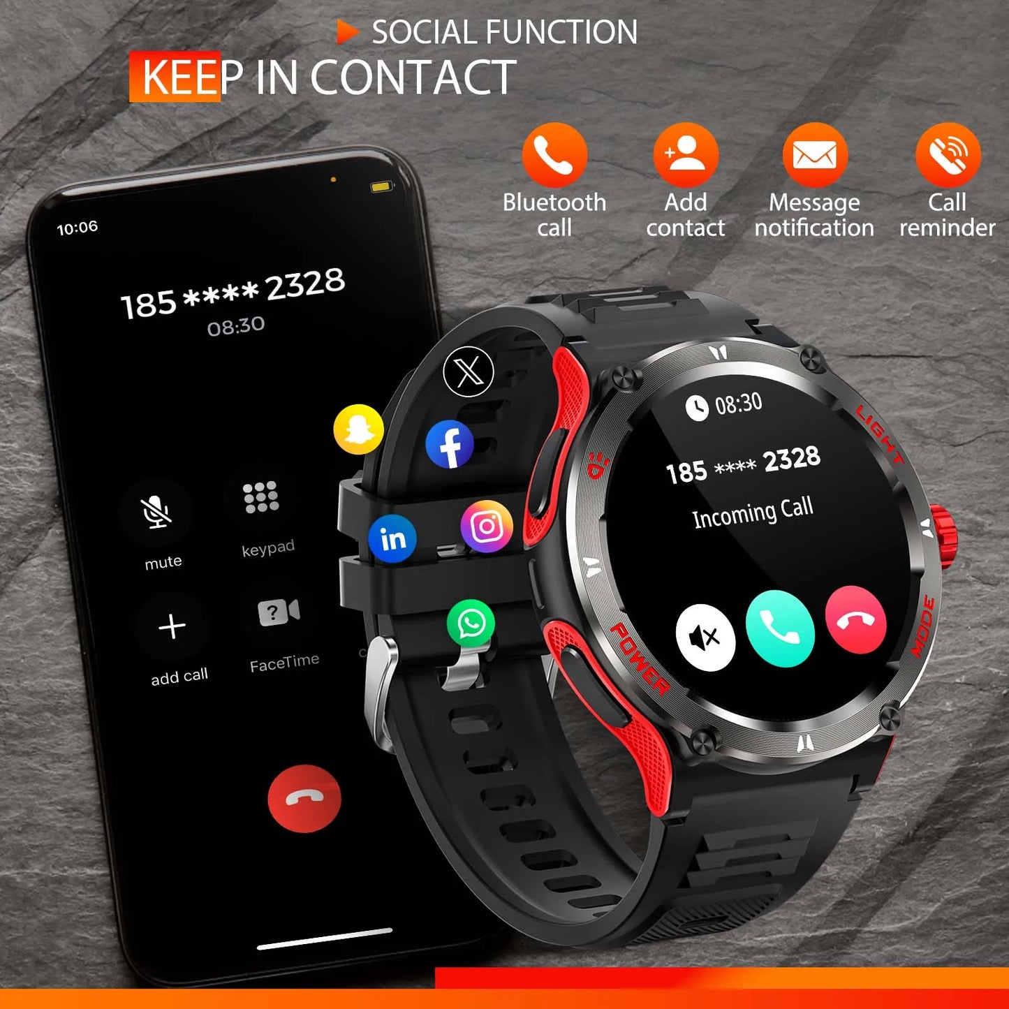 LaNikar Smart Watch 3ATM Waterproof 1.53" New KT76 Men Sport With Compass And LED Flashlight Heart Rate Sleep Analysis Bluetooth