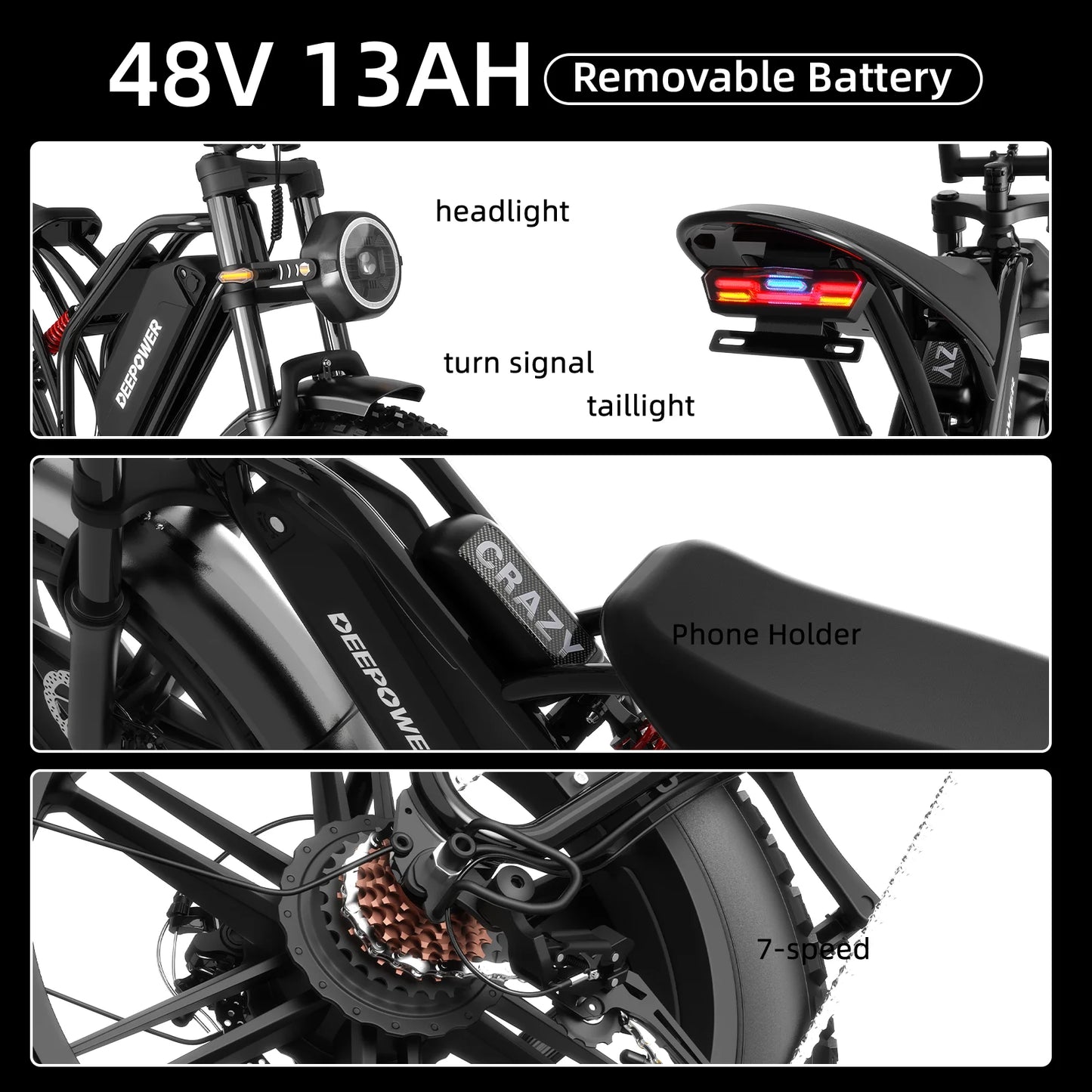 DEEPOWER S20 1500W Electric Bike 48V 25AH 20inch Retro Electric Bicycle LCD Smart Meter All-Terrain Off-Road Electric Motorcycle