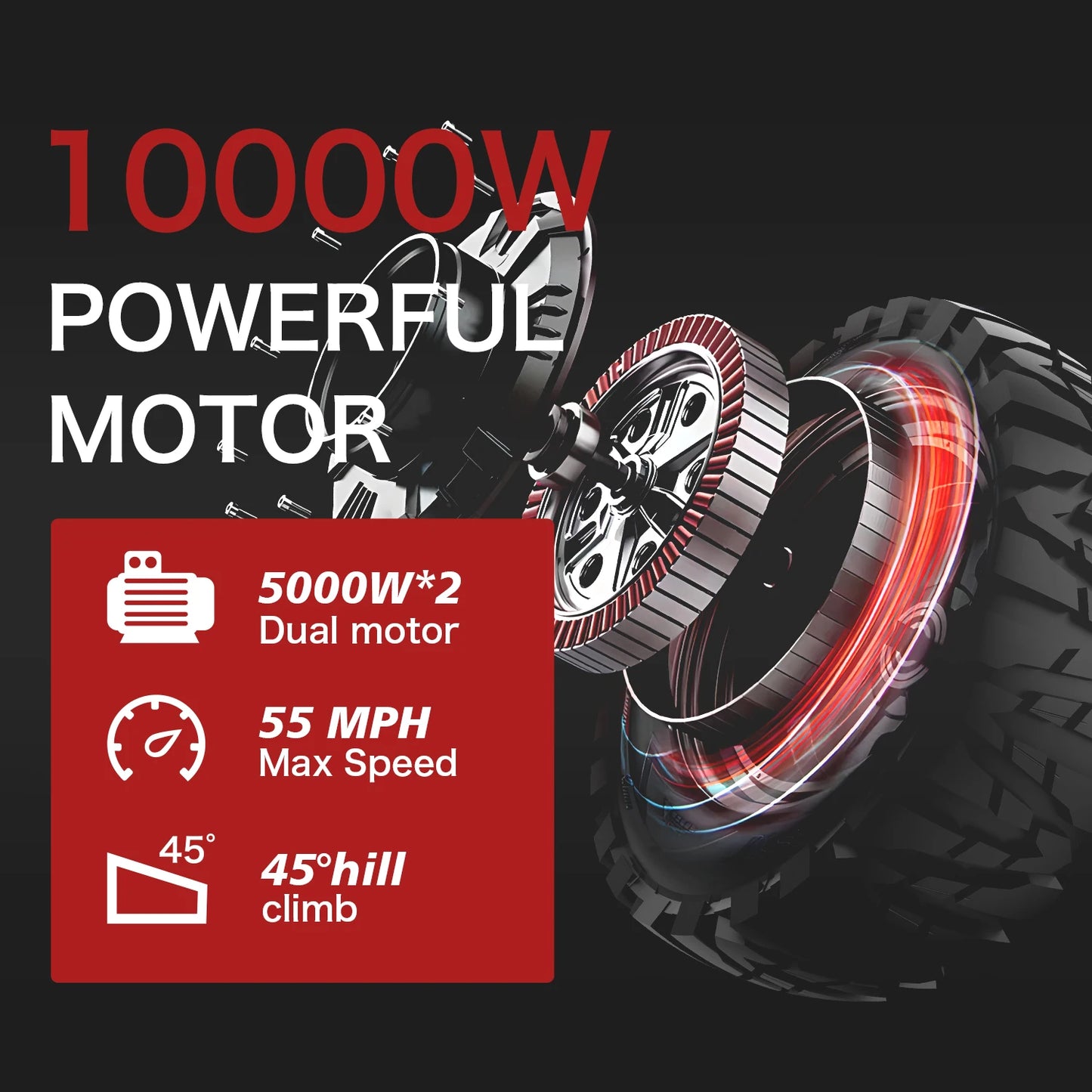 Offroad Electric Scooter - 55 MPH & High-Performance 10000W Fastest Dual Motor, 13" Off Road Tires,75-Mile Long Range, 60V 40Ah