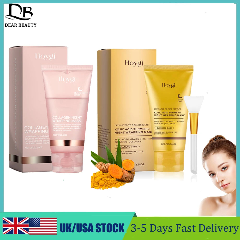Night Repair Face Mask Kojic Acid Turmeric Overnight Wrapping Mask Collagen Peel Off Facial Mask Moisturizing Brightening Skin