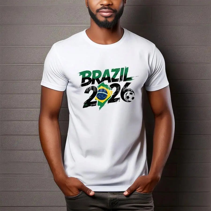 Brazil 2026 Soccer Graphic T-Shirt for Men, Summer Cotton Tops, Casual Wear for Teens & Kids
