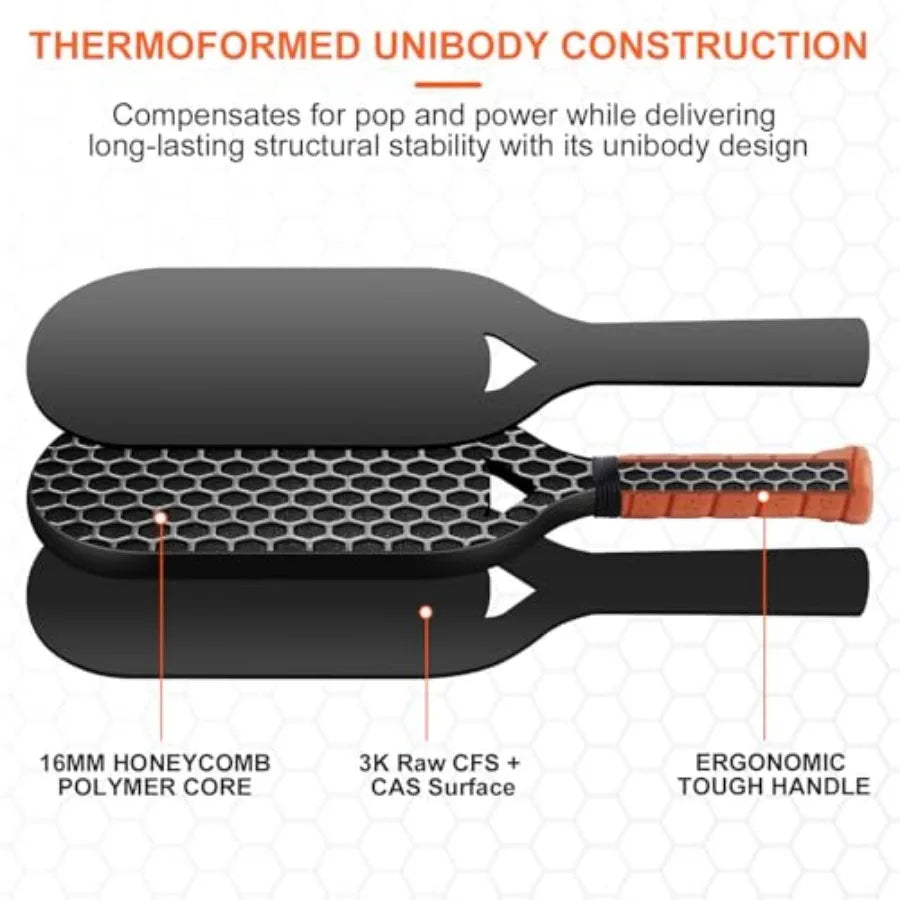 Carbon Fiber Pickleball Paddle with Aero Throat, USAPA Approved Pickleball Racket for Power and Control, Polymer Honeycomb Core