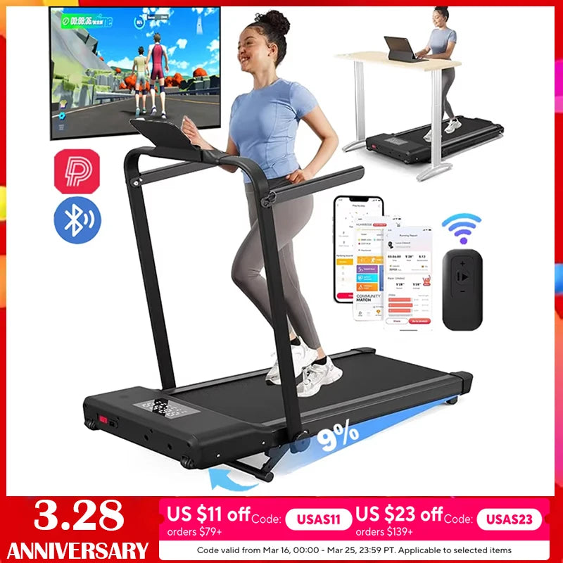 Hot Walking Pad Treadmill with 9% Incline Under-Desk for Home/Office 37.4inch Belt LCD Display Portable Foldable Safety Armrest