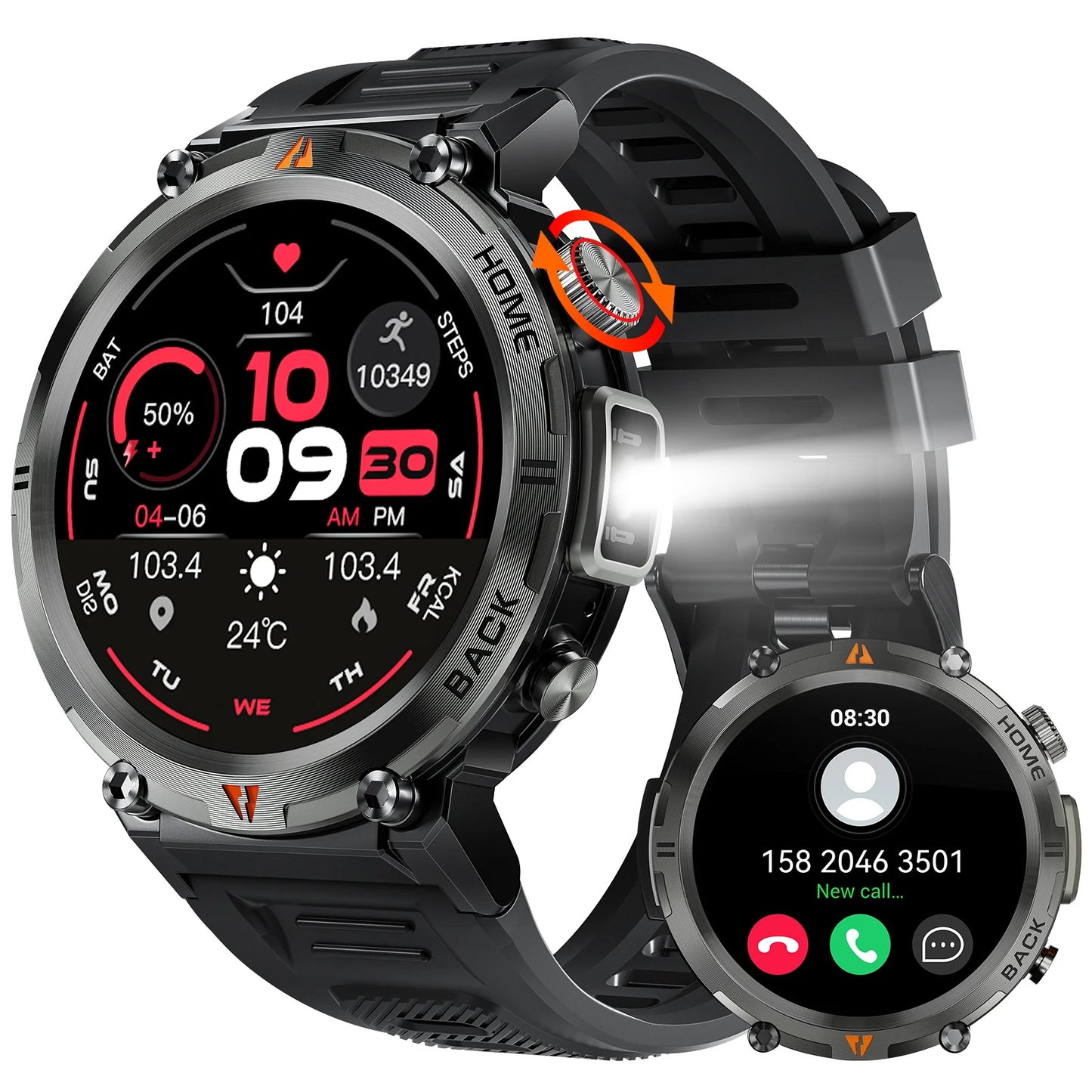 LaNikar KE3 Black Bluetooth Call Smart Watch Men Full Touch Screen Health Monitor With Flashlight Men SmartWatch For ios  Androi