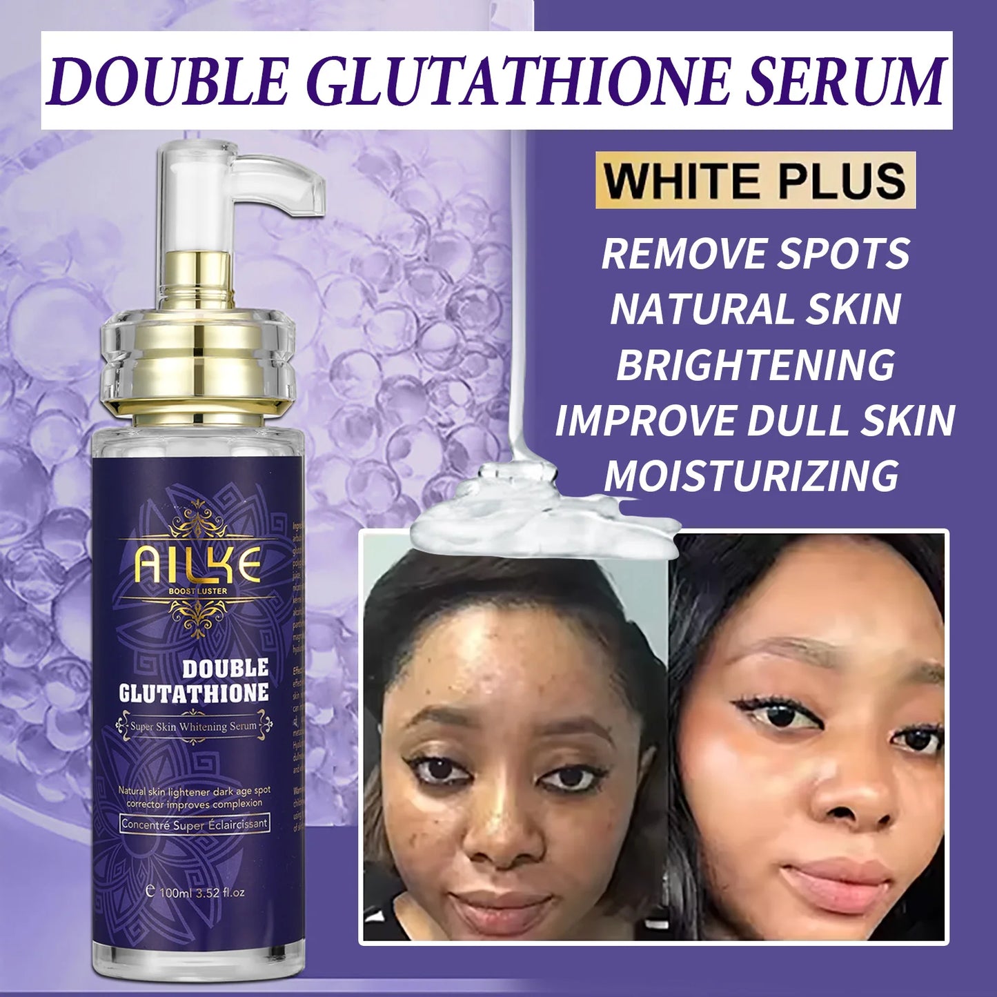 AILKE Bleaching Skin Care, With Double Glutathione, Lightening, Moisturizing, Remove Dark Spots, Melanin, For Men and Women