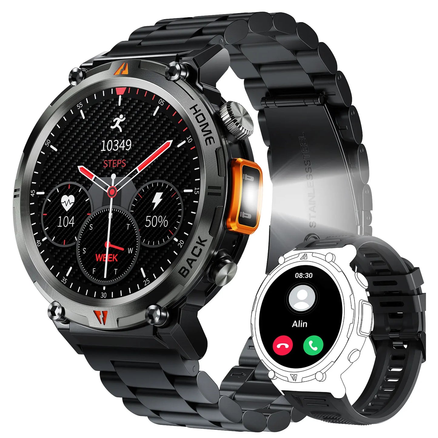 LaNikar 2025 KE3 Bluetooth Call Smart Watch Men Full Touch Screen Health Monitor With  steel ring Men SmartWatch For IOS Android