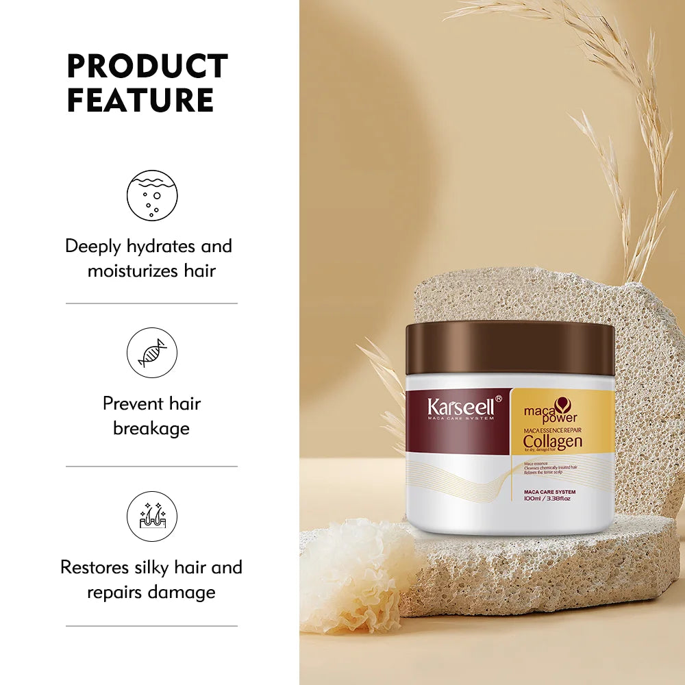 Karseell 100ML Collagen Hair Mask Deep Repair Damage Argan Oil Collagen Hair Treatment  Prevent Hair Breakage for All Hair Types