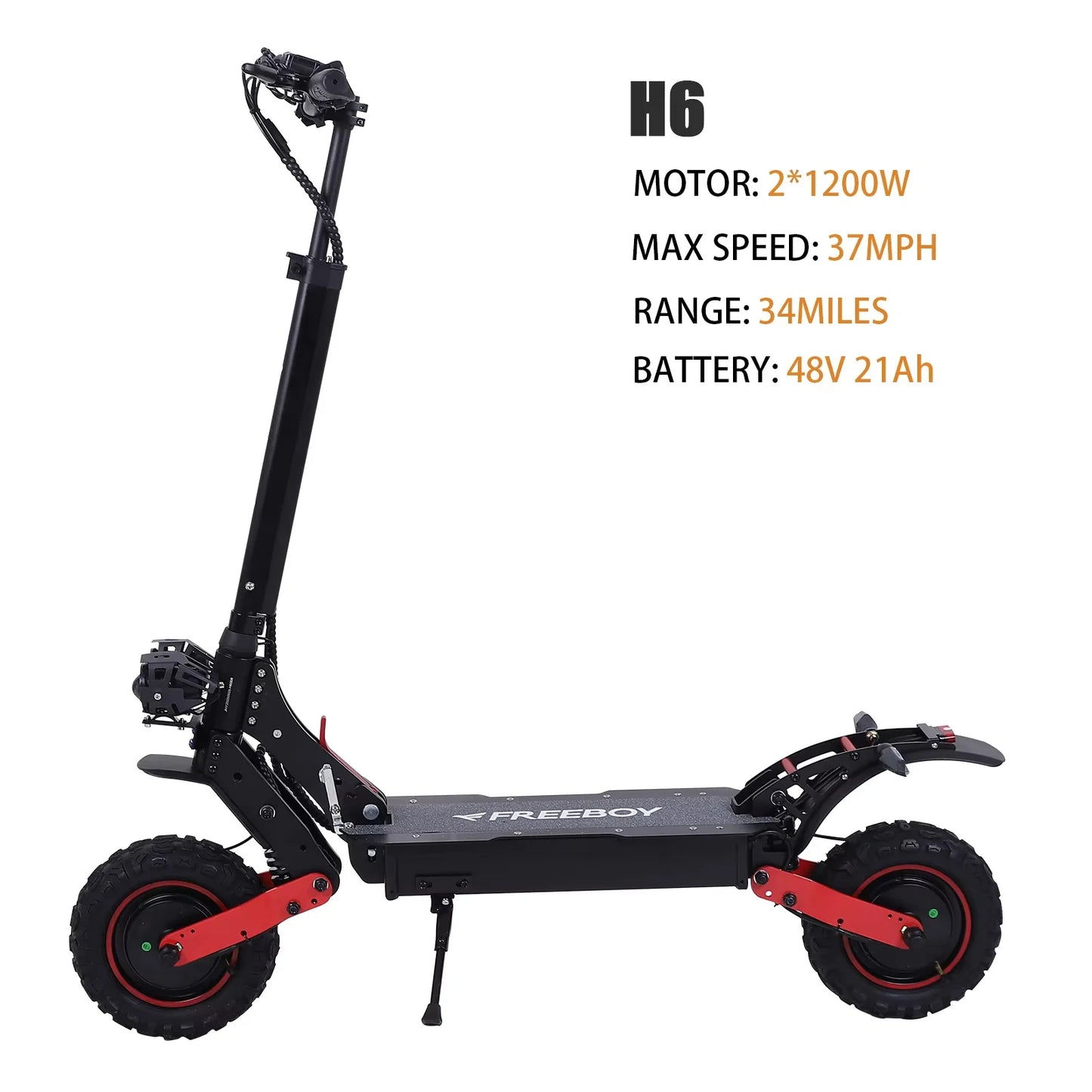 FREEBOY H6/H9 Adult Electric Scooter 1200W*2 Motor, 48V 21AH Folding E-Scooter 11 Fat Tire E-Mountain Scooter