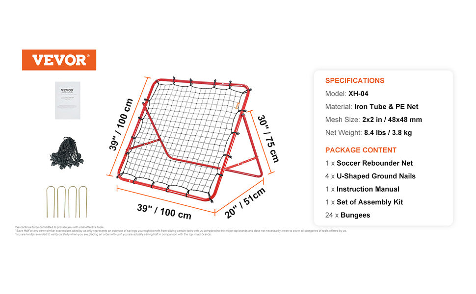 VEVOR 39X39FT Soccer Rebounder Rebound Net Portable Football Training Gifts Adjustable Angles Goal Net Aids & Equipment